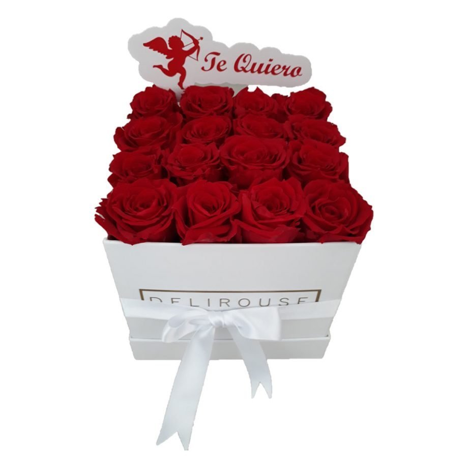 Caja Mediana Cuadrada de Rosas con Topper Personalizado