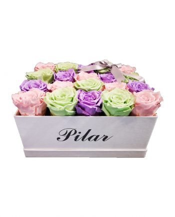 Rosas Eternas - Caja Personalizada con Rosas Eternas Pasteles